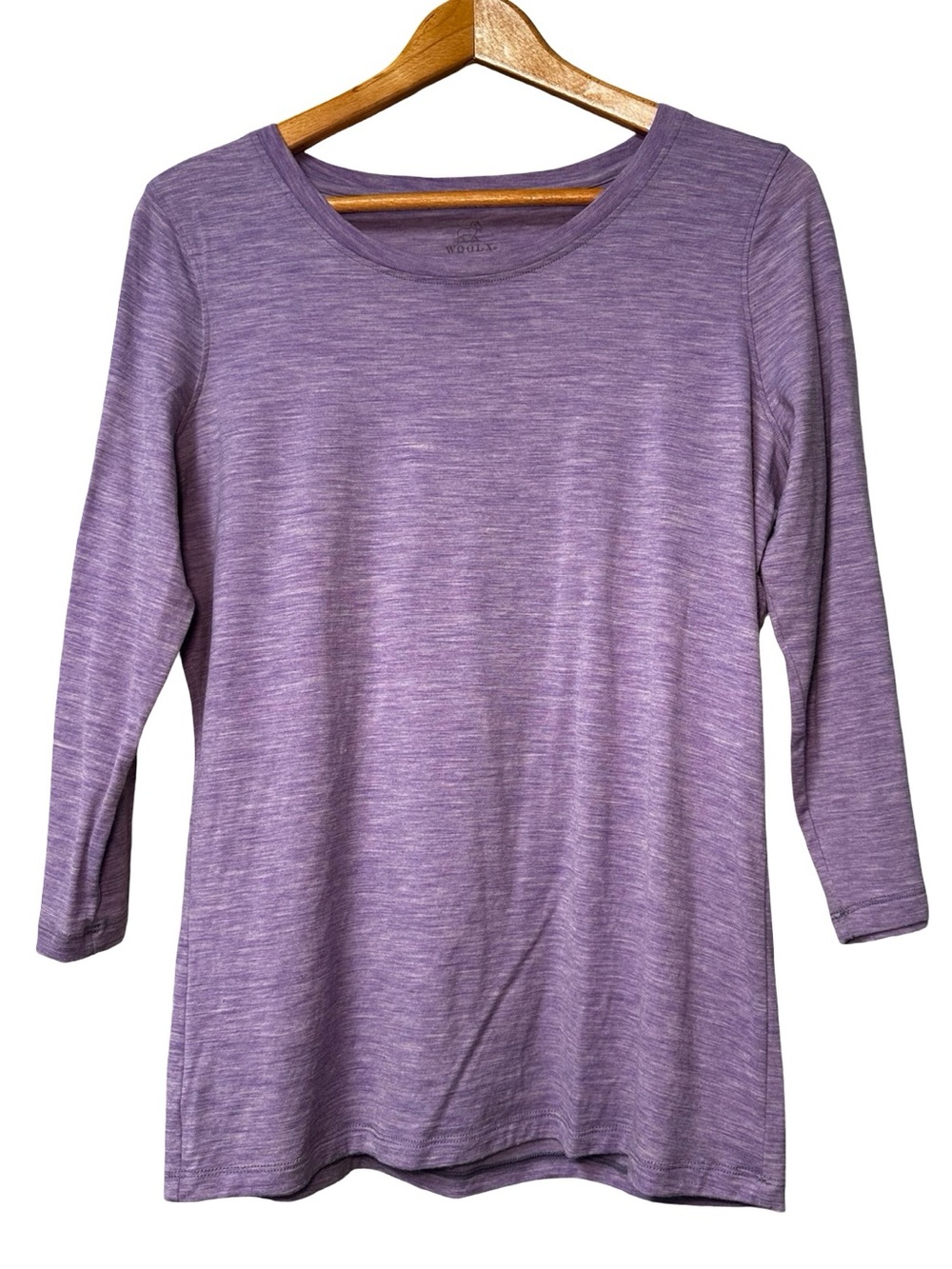WoolX Purple Merino Wool 3/4 Sleeve Blouse Top Medium Crew Neck Basic Outdoor